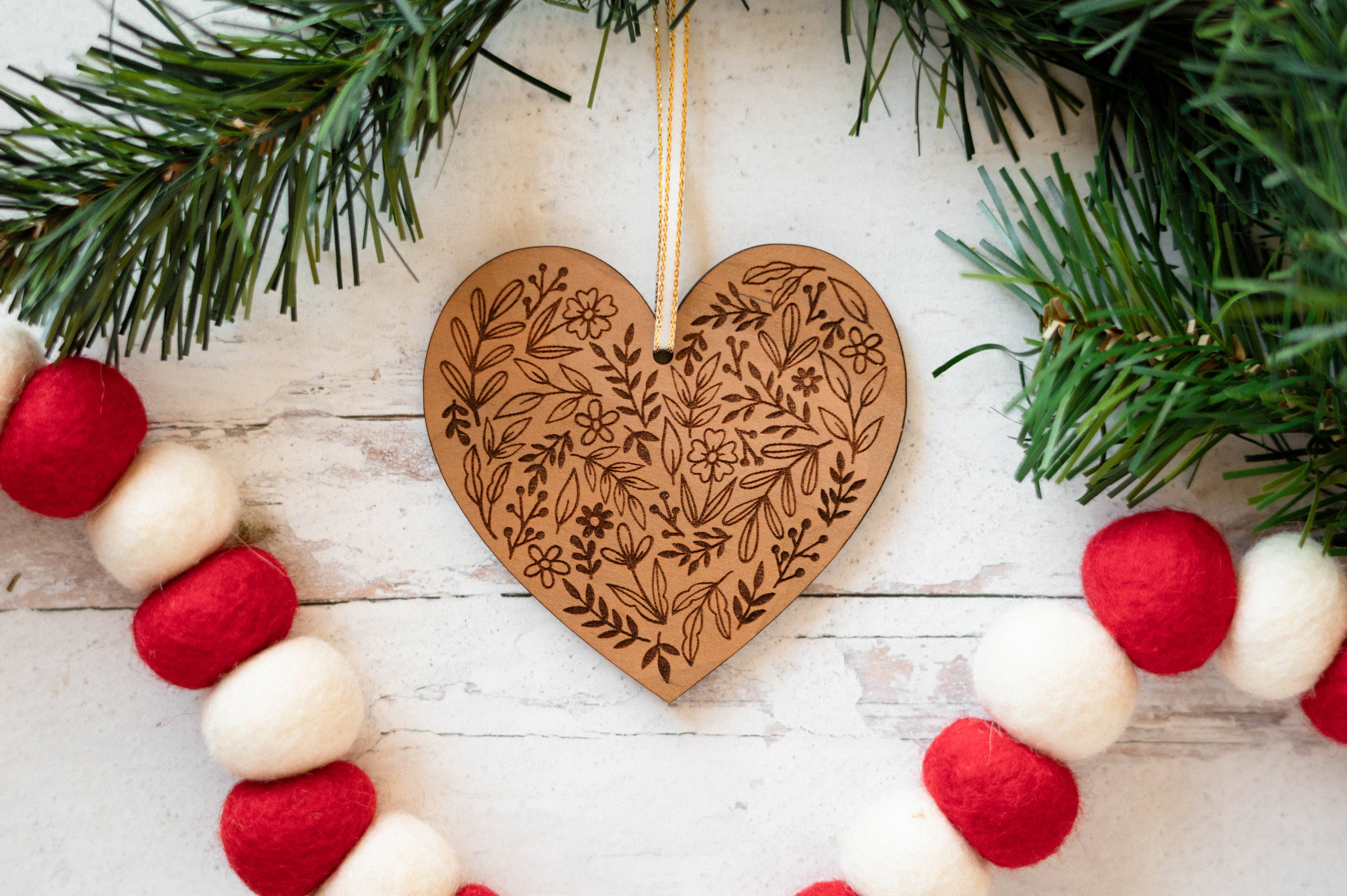 Reece Design Works - Wholesale Ornament - Engraved Wood Heart Christmas Ornament1