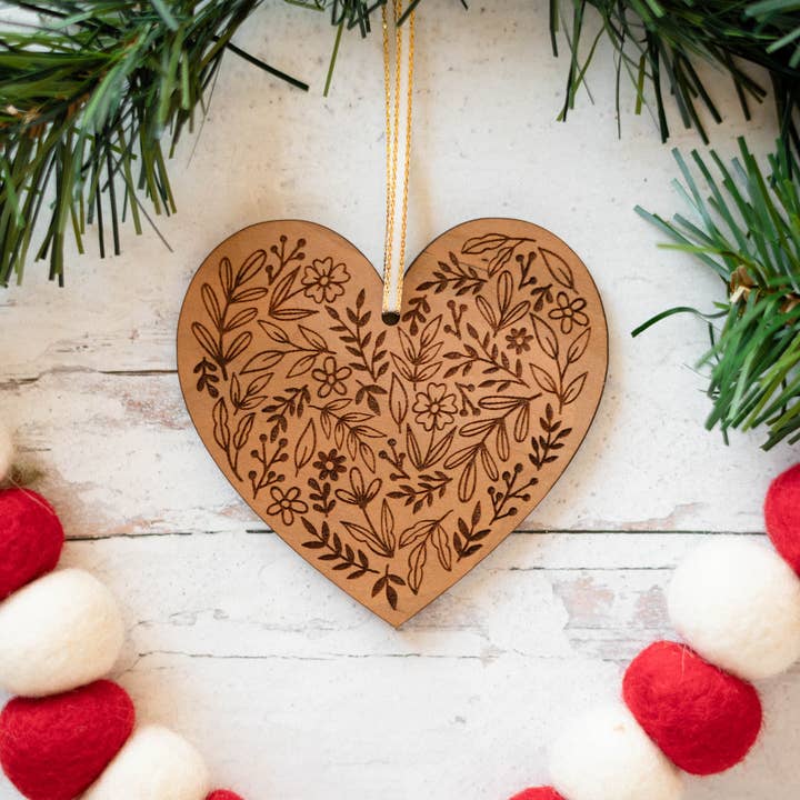 Reece Design Works - Wholesale Ornament - Engraved Wood Heart Christmas Ornament1
