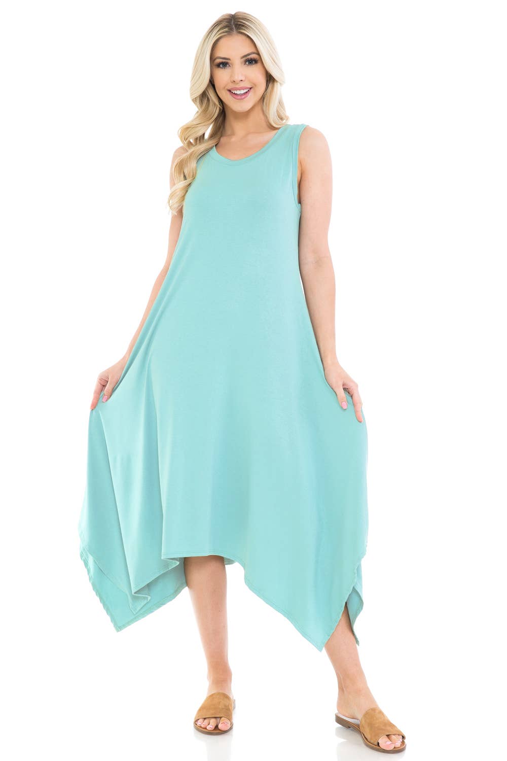 Allium - Wholesale Dress - Women's - Sleeveless Midi Dress with Asymmetric Hem3
