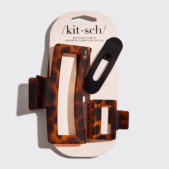 KITSCH - Wholesale Hair Clip - Women's - Recycled Plastic Assorted Claw Clips- Rectangle Open Shape