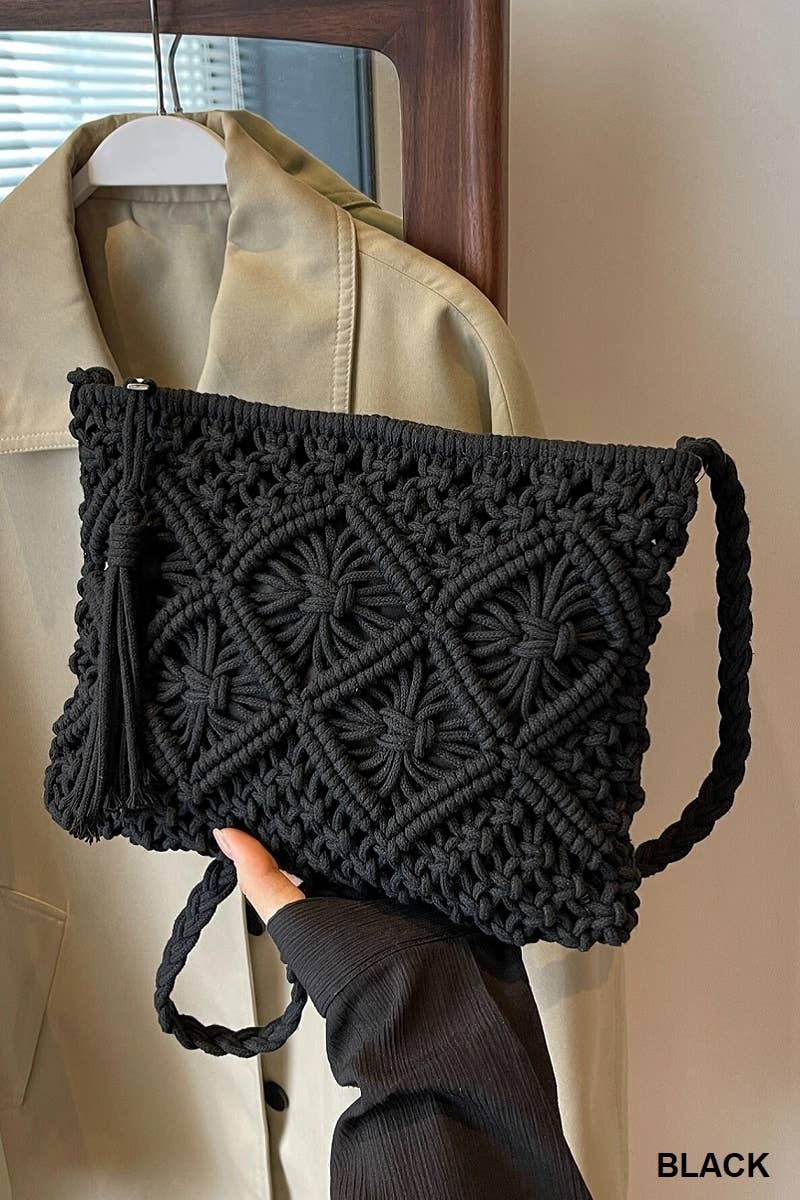 42POPS - Venta al por mayor Bolso con correa - Mujer - ",..Bolso de Hombro de Crochet con Borla Bohemia3