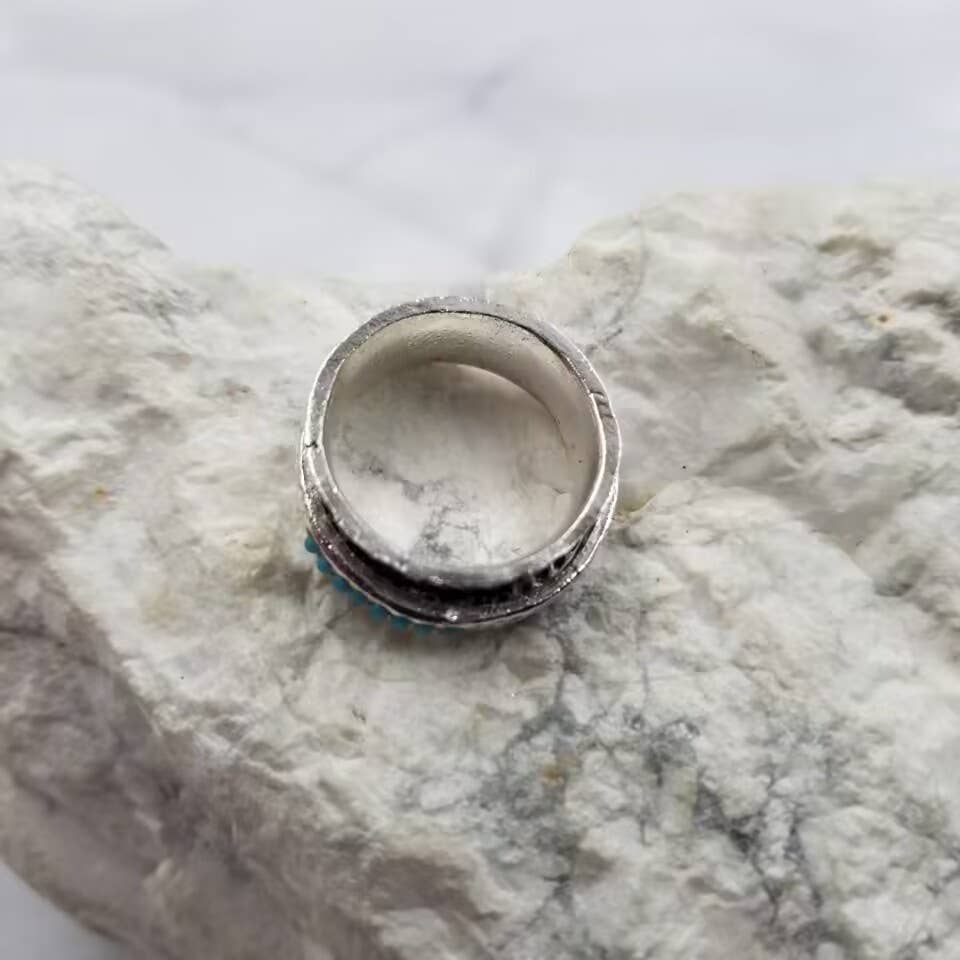 The Pretty Jewellery - Vente Anneau/bague à empiler - Bague Spinner à texture turquoise - Taille 6-112