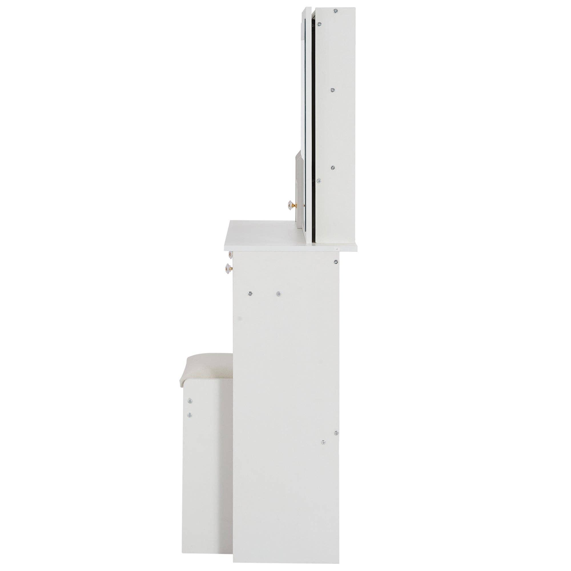 White Small Vanity Dressing Table with Padded Stool & Mirror Light for wholesale on Faire16