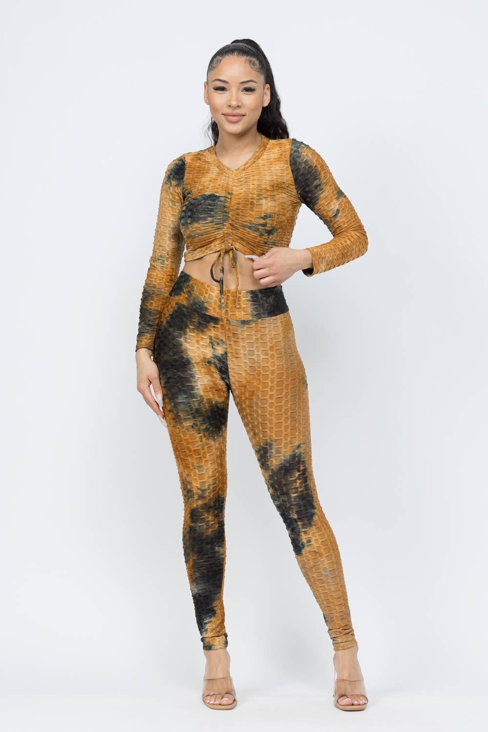 Julia by LoveJ - Wholesale Top & Pant Set (NOT Loungewear) - Women's - Honeycomb TieDye Shirring Tie Top And Leggings Set6