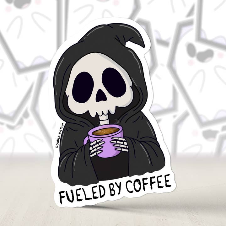 Fueled By Coffee Reaper Coffee Sticker for wholesale by DoodleWitch