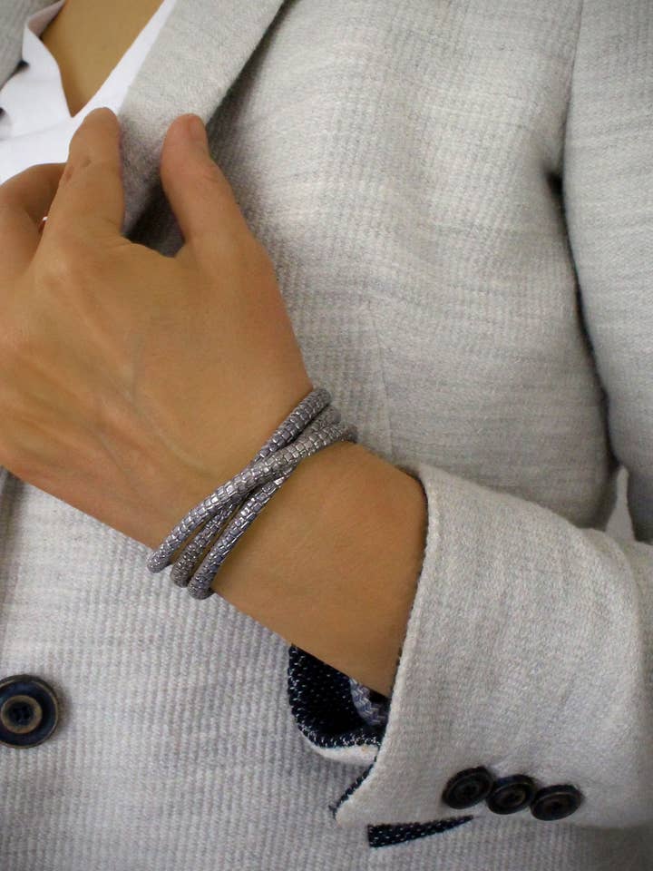 Blue reptile printed leather bracelet for wholesale by DIGE DESIGNS