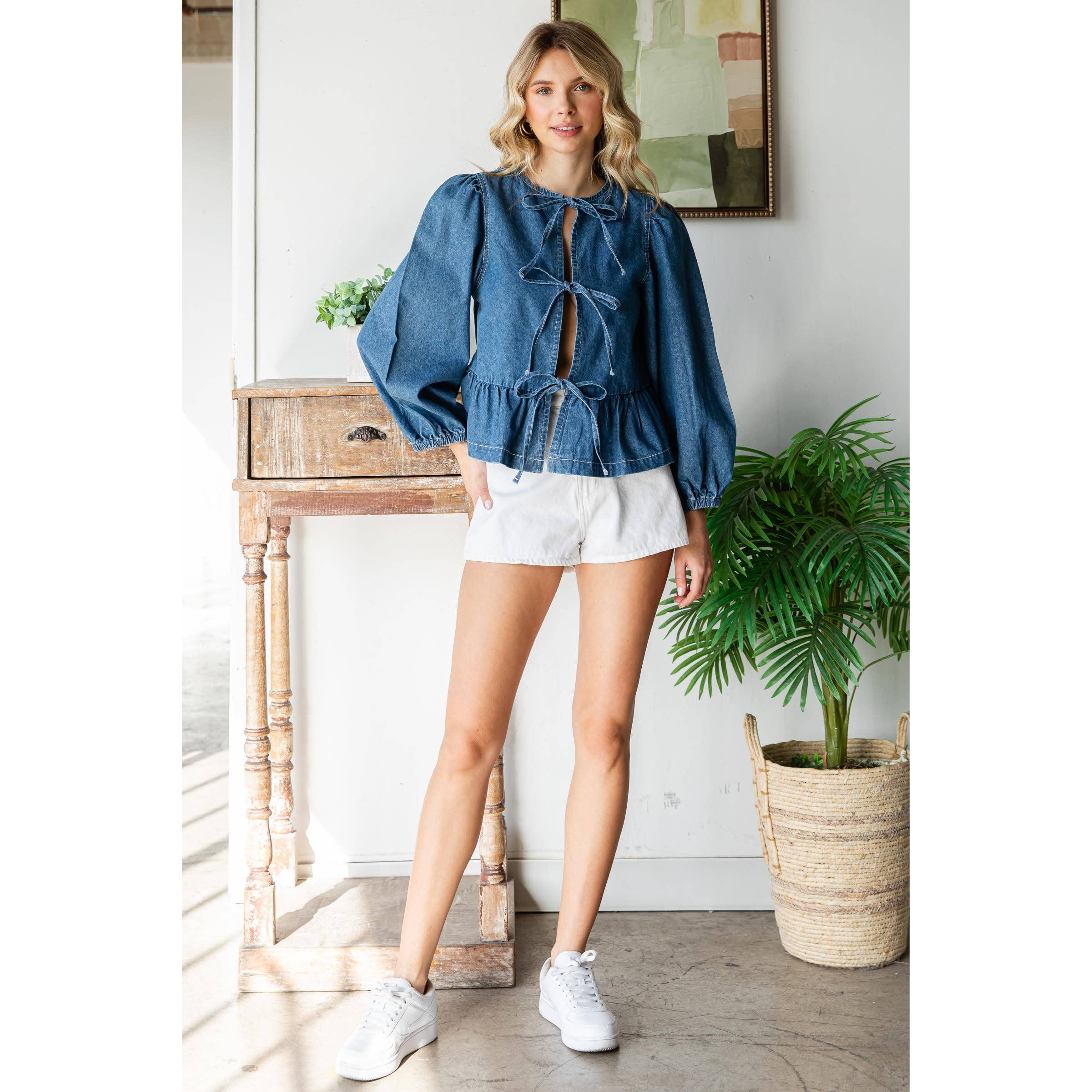Veveret - Vente Chemisier – femme - Haut en denim à ruban frontal19
