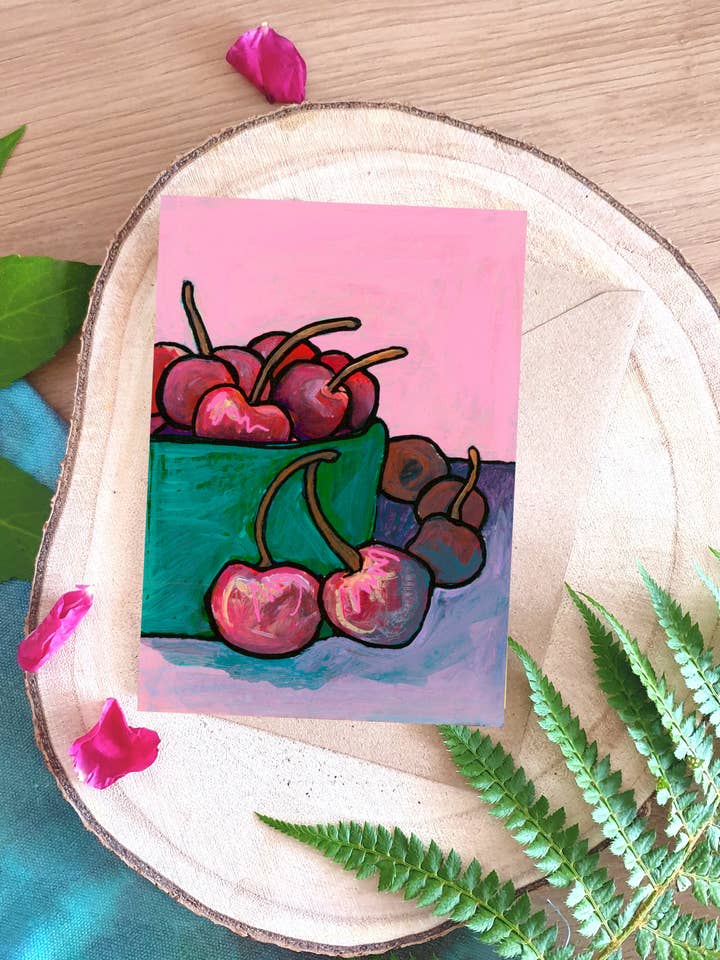 Cherry - A6 Greetings Card for wholesale by Plant Based Paintings