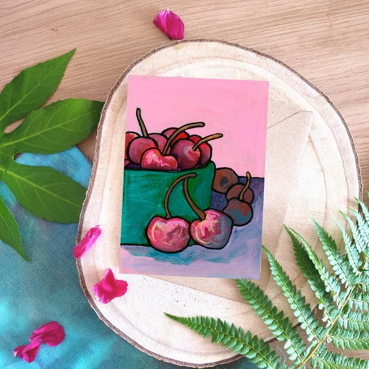 Plant Based Paintings – Engroshandel Hverdagshilsen kort – Kirsebær - A6 Hilsningskort0