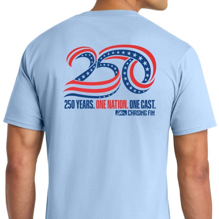 250th Anniversary Limited Edition T Shirt Light Blue - Chasing Fin America's Celebration for wholesale by Chasing Fin