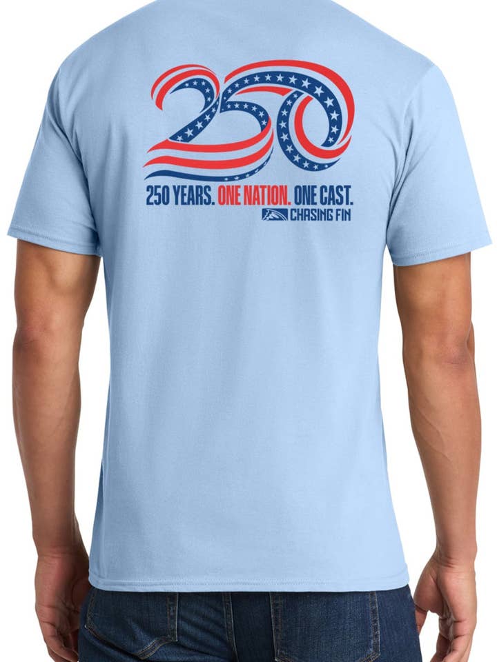 Chasing Fin - Wholesale Screen Printed T-Shirt - Men's - 250th Anniversary Limited Edition T Shirt Light Blue - Chasing Fin America's Celebration0