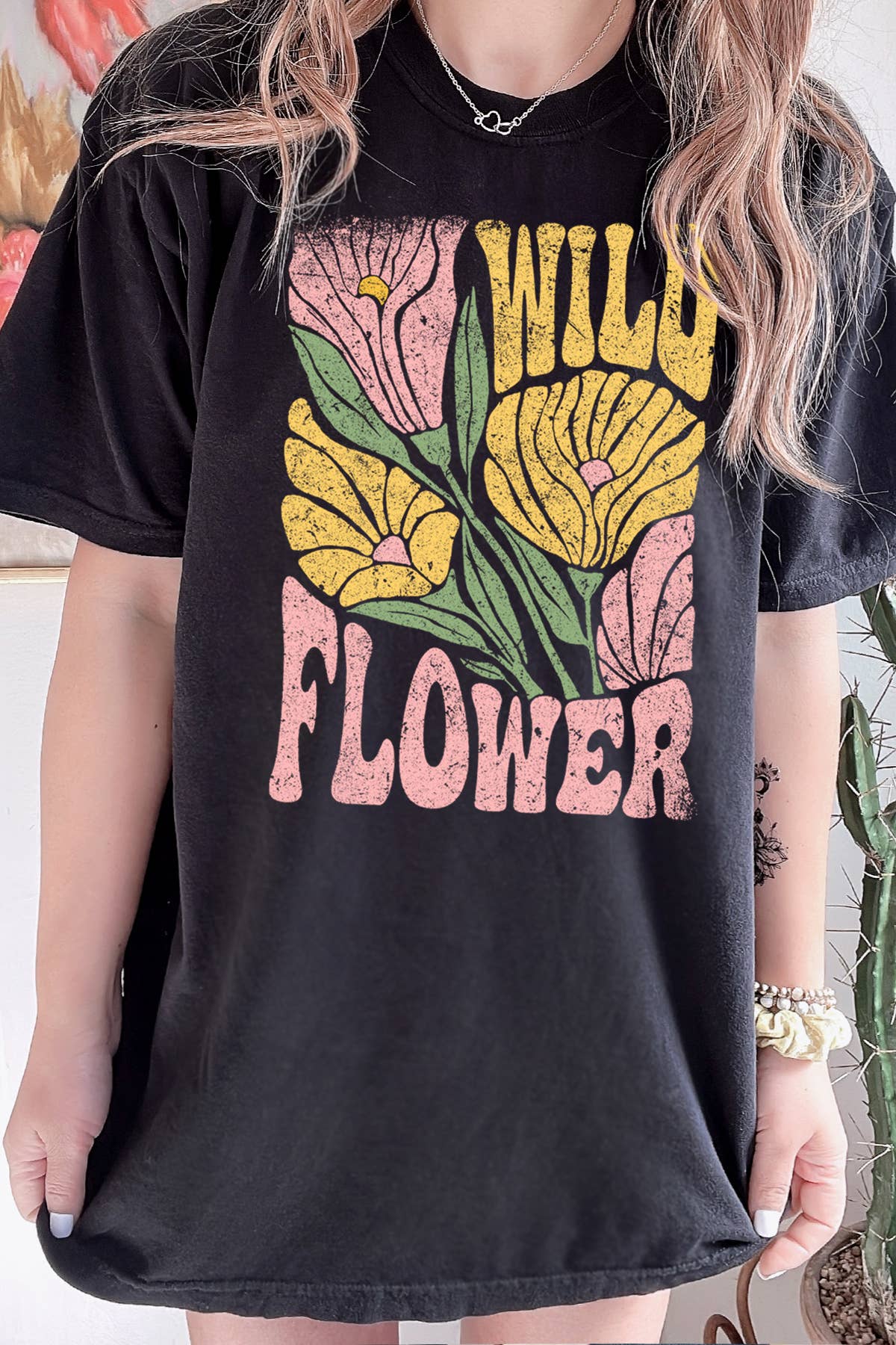 BouTeeQue Closet - Wholesale T-shirt met print - Dames - BT1031 OT Uniseks oversized - Wild Flower0