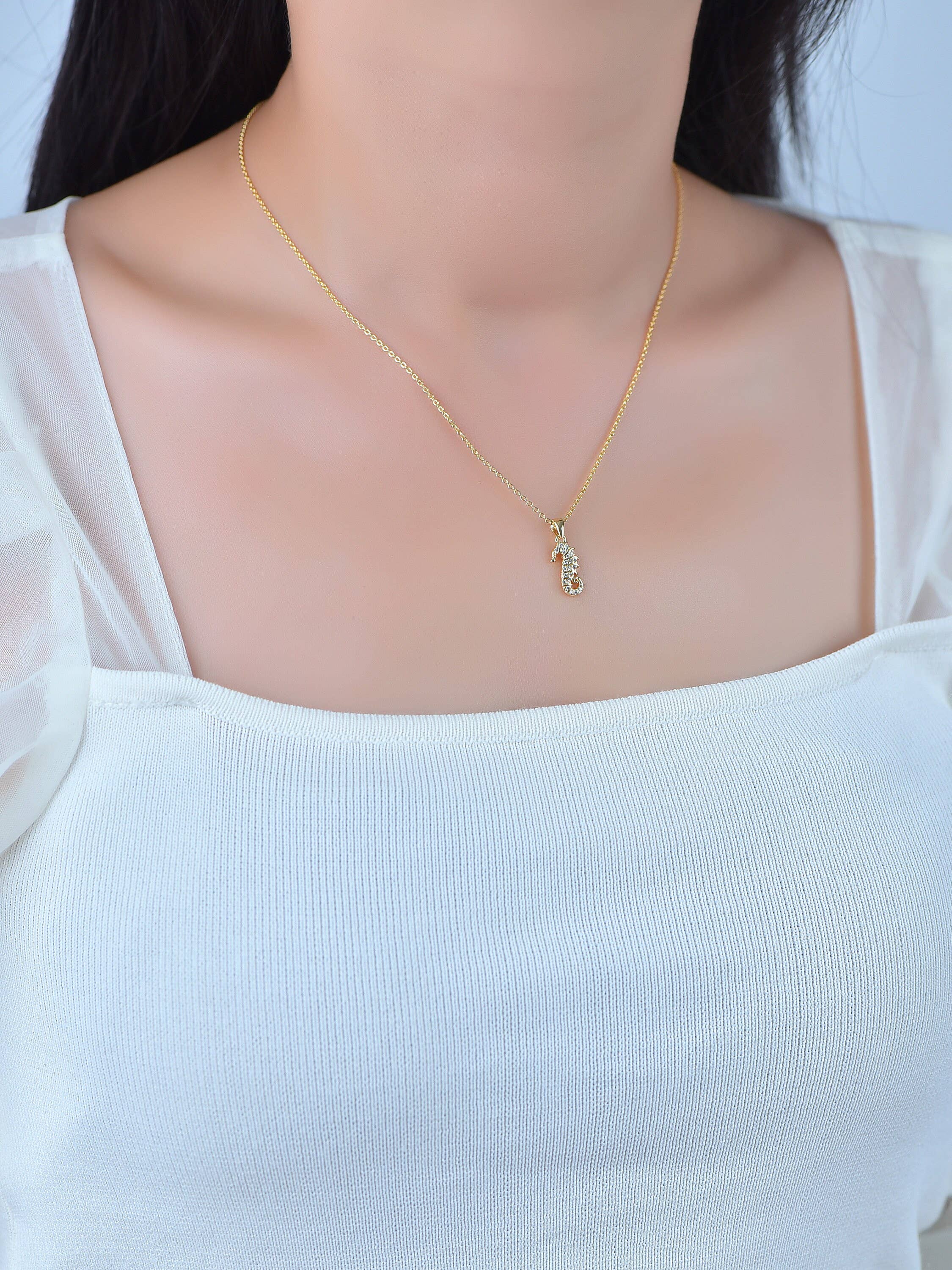 Jewel Pledge - Wholesale Individual Charm/Pendant - Micro Pave Gold Sea Horse CZ Charm,CPG4312