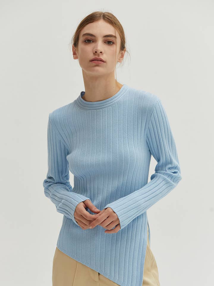 Crescent - Wholesale Knit Top - Women's - CT8839 - Danielle Rib Knit Asymmetric Hem Top