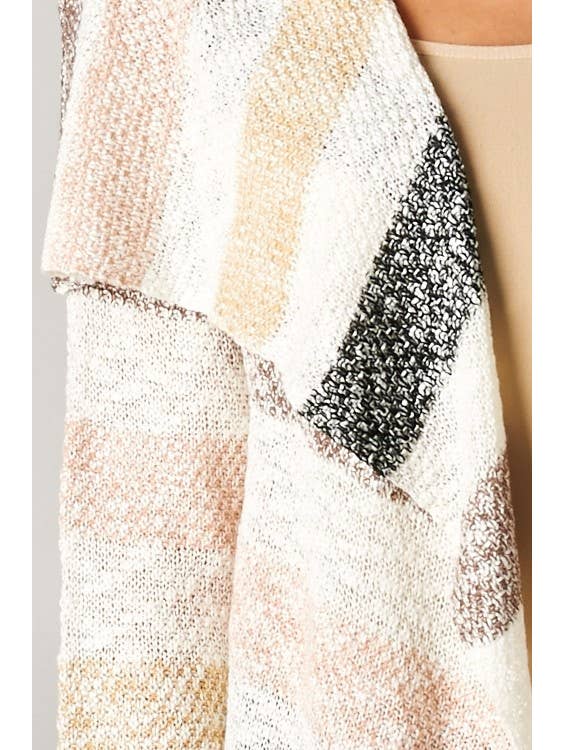Lovestitch - Wholesale Cardigan - Women's - Striped Marled Knit Cardigan Sweater