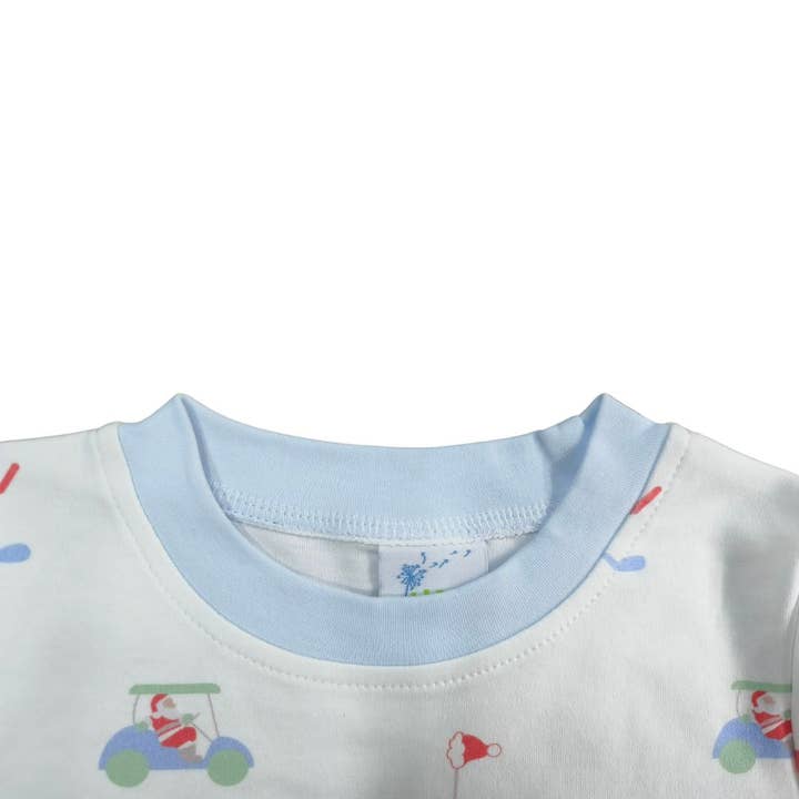 Blue Golf Santa Organic Cotton Christmas Pajama Set for wholesale by Huckleberry Hill Kids