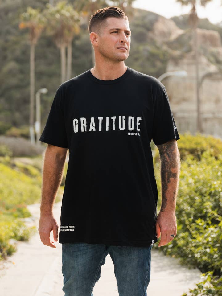 Gratitude Black Tee for wholesale by In God We Must