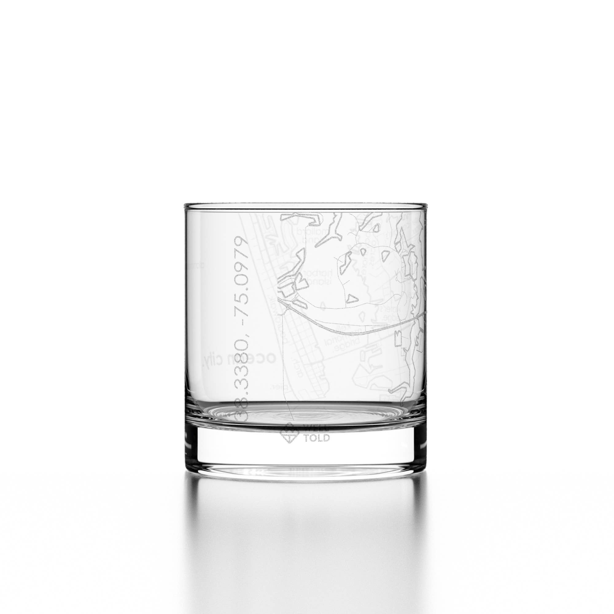 Well Told - Wholesale Drinking Glass/Cup - Ocean City, MD City Map - Etched Whiskey Rocks Glass4