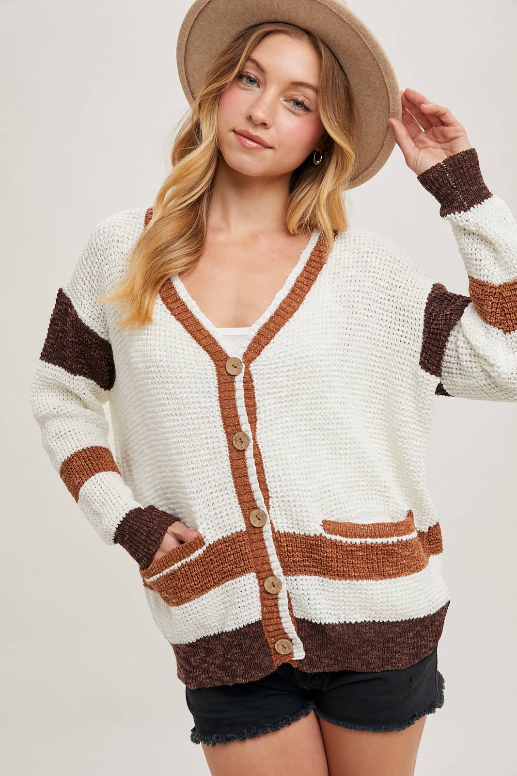 Bluivy - Wholesale Cardigan - Women's - COLOR BLOCK BUTTON DOWN KNIT SWEATER CARDIGAN3