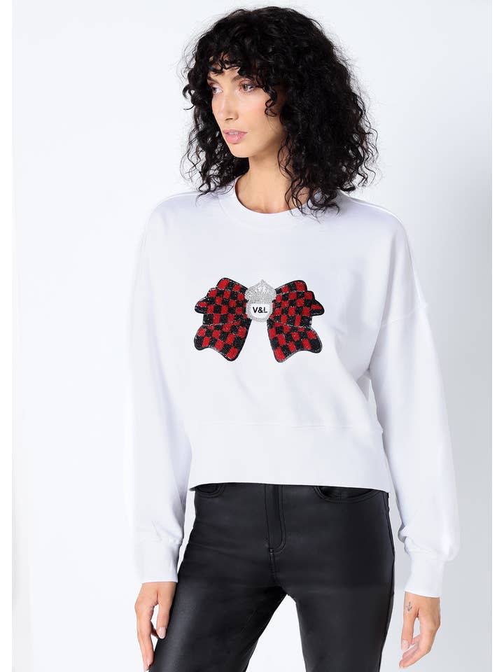 PAUSANT SHOP ONLINE - Venta al por mayor Sudadera estampada - Mujer - V&LUCCHINO - Sudadera joya lazo V&L con cuello caja