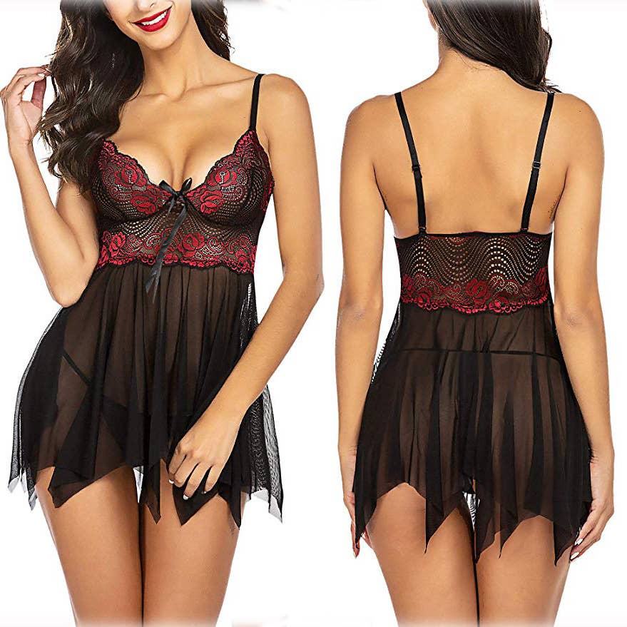 We-vibe - Wholesale Lingerie Set - Women's - Halter Mesh Nightgown Sexy Set14