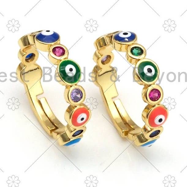 Enamel Evil Eye with CZ Adjustable Ring, Sku#LD163 for wholesale by BestBeads&Beyond