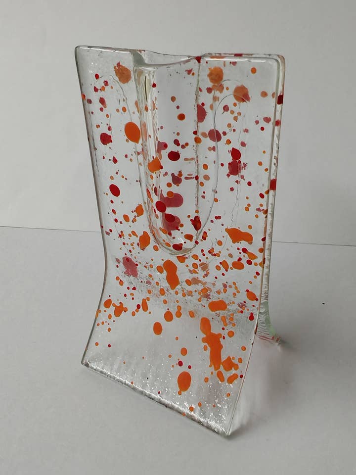 Small 8X13 Cm Spotty Vase In Red-Orange for wholesale by CARNEOL GLASS