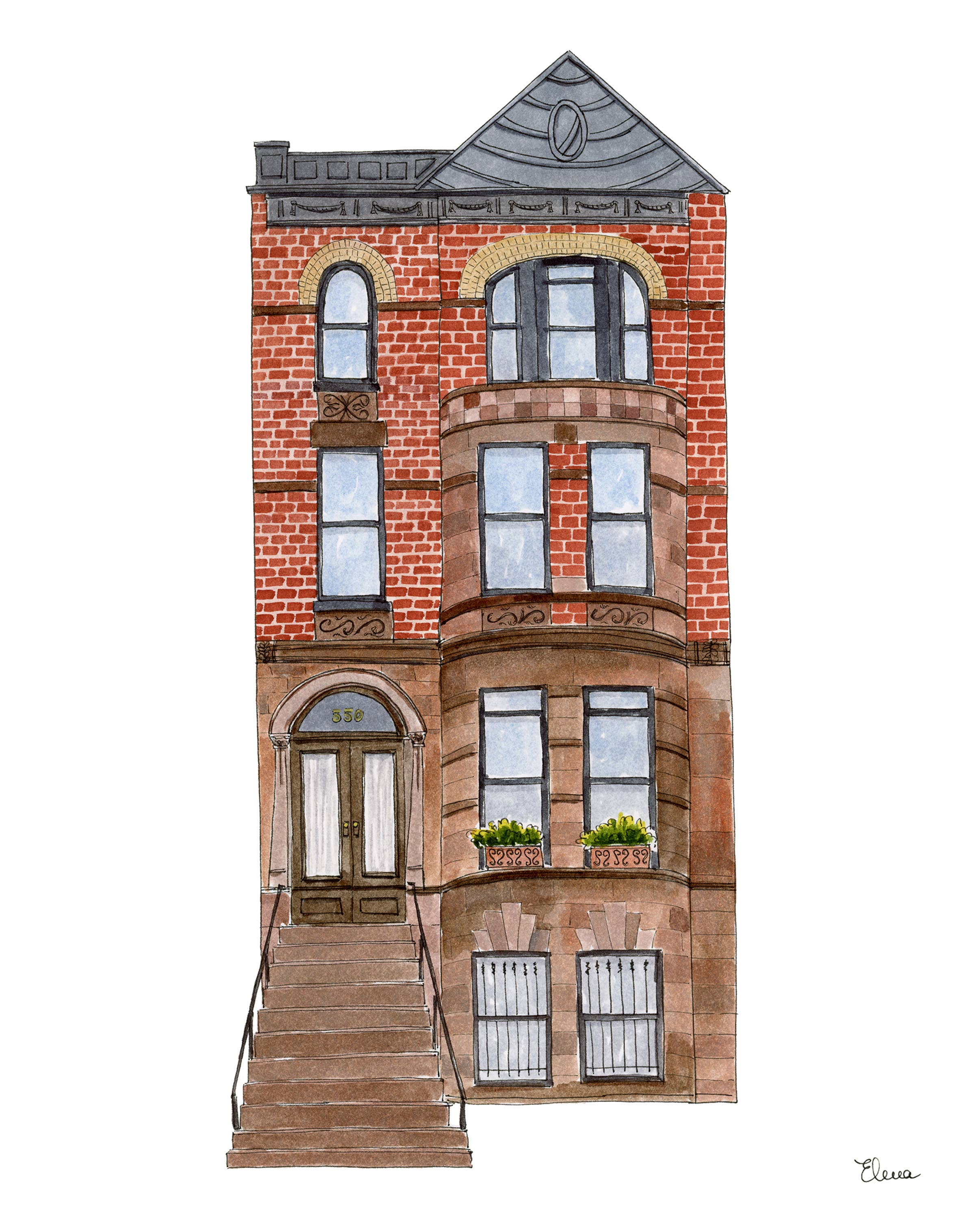 Pintalustika - Joyful Urban Illustrations - Wholesale Art Print - Brooklyn Brownstone Art Print, New York City3