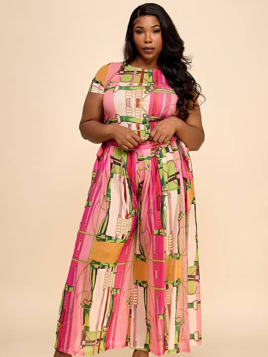 Plus-Size Set mit Netz-Crop-Top und Hose mit Seitenschlitz und Bindeband für den Großhandel von Namatt Design