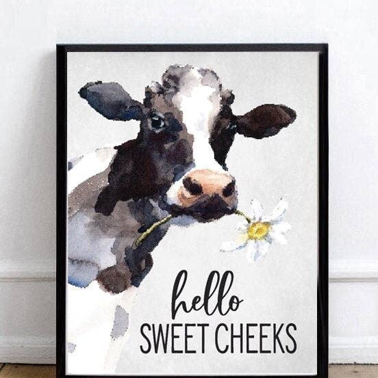 Hello Sweet Cheeks Cow Acquerello per la vendita all'ingrosso da parte di Lettered & Lined
