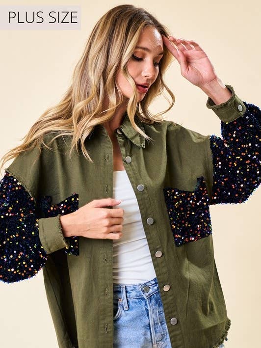 CLMT1253PL - Veste surchemise grande taille à paillettes pour la vente par lovely melody