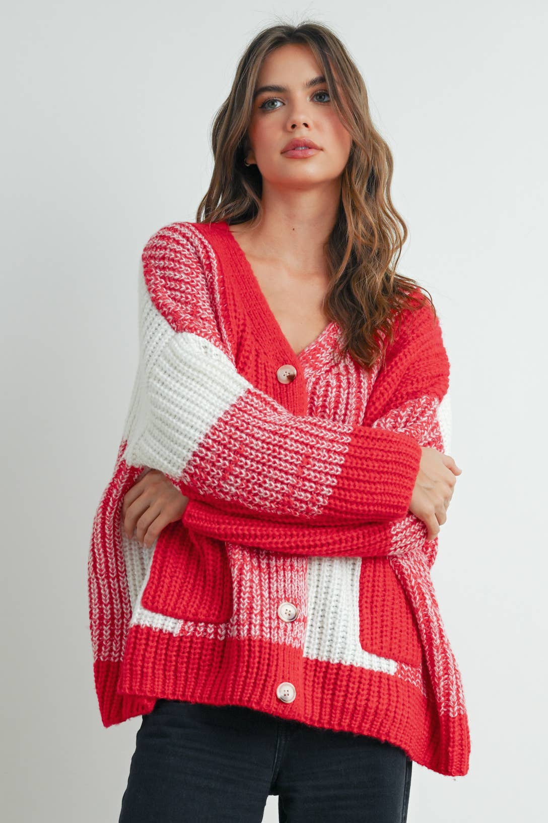 BUTTERMELON - Vendita all'ingrosso Cardigan - Donna - Cardigan oversize a quadretti con spalla scesa - BMC76073