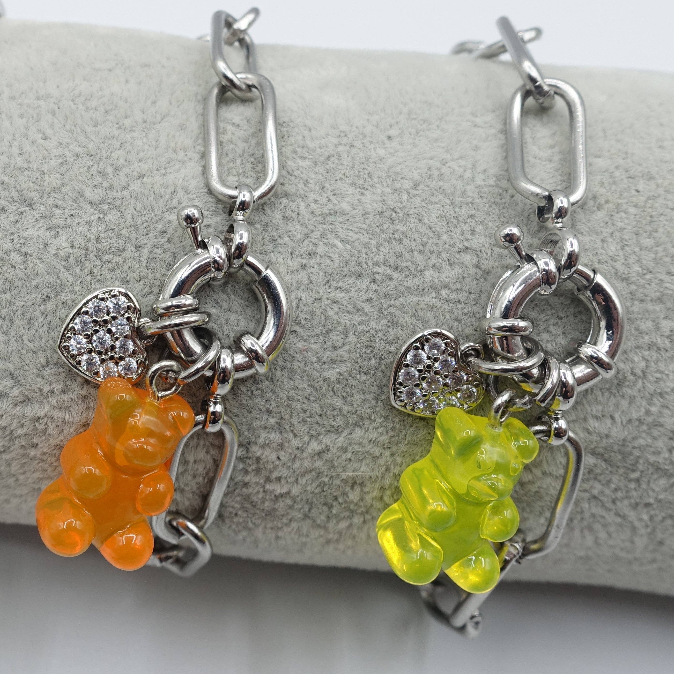 Daemon srls – Pulseira com pendente por atacado – WINONA - Pulseira de aço inox com corrente de clipe de papel em formato de ursinho de goma5