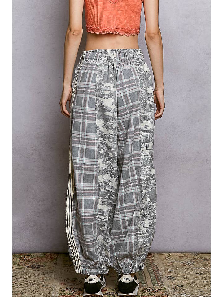 Pol Clothing - Wholesale Pants - Women's - Printed Woven Contrast Band Trim Jogger Pants2