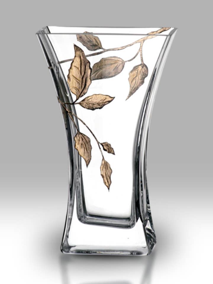 Goudblad - 23 cm Platte Uitlopende Vaas voor wholesale door Nobile Glassware Ltd.