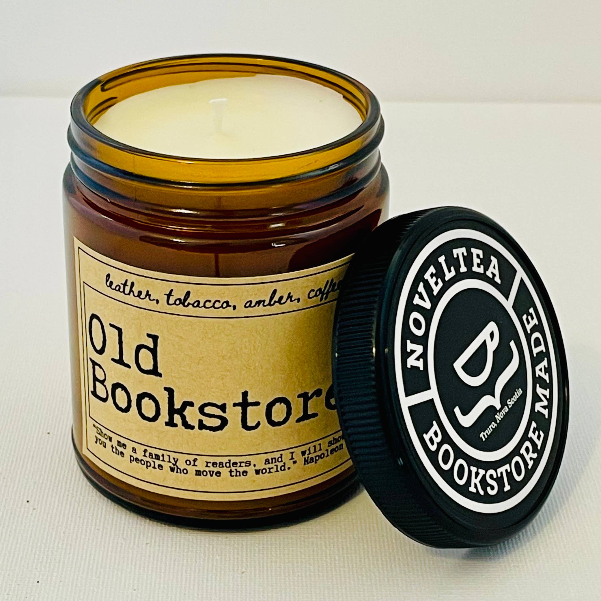 NovelTea Bookstore & Gifts - Wholesale Jar/Filled Candle - Old Bookstore - Leather & Coffee Scented Candle1