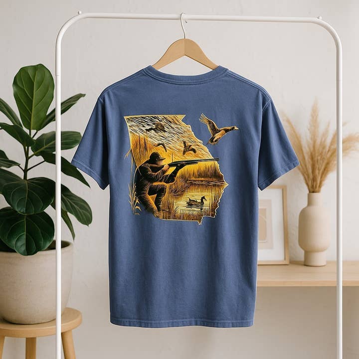 Georgia Duck Hunter Tee Shirt Blue for wholesale by River Tide Apparel