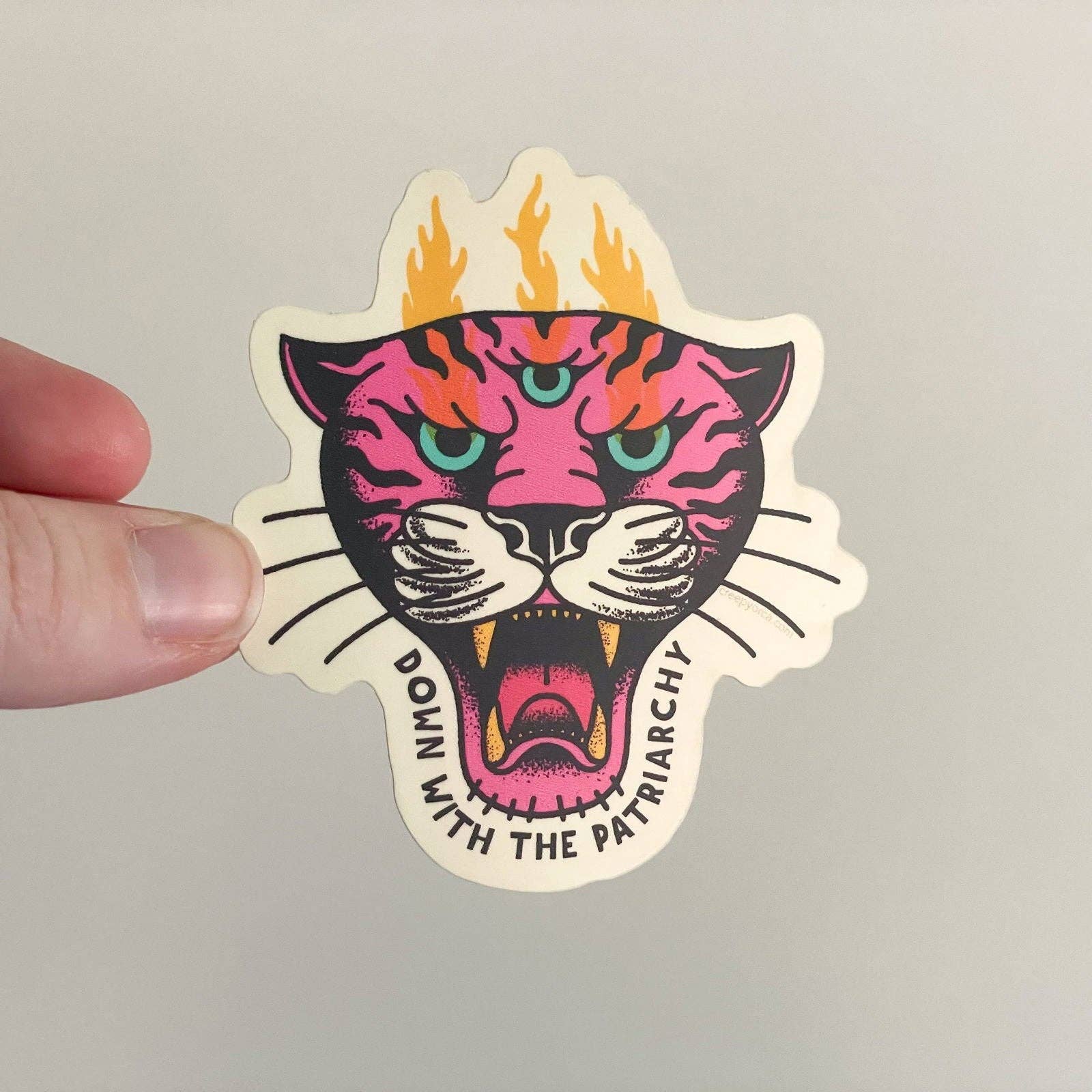 Creepy Orca Supply Company - Wholesale Sticker - Down With The Patriarchy Tiger Die Cut Sticker4