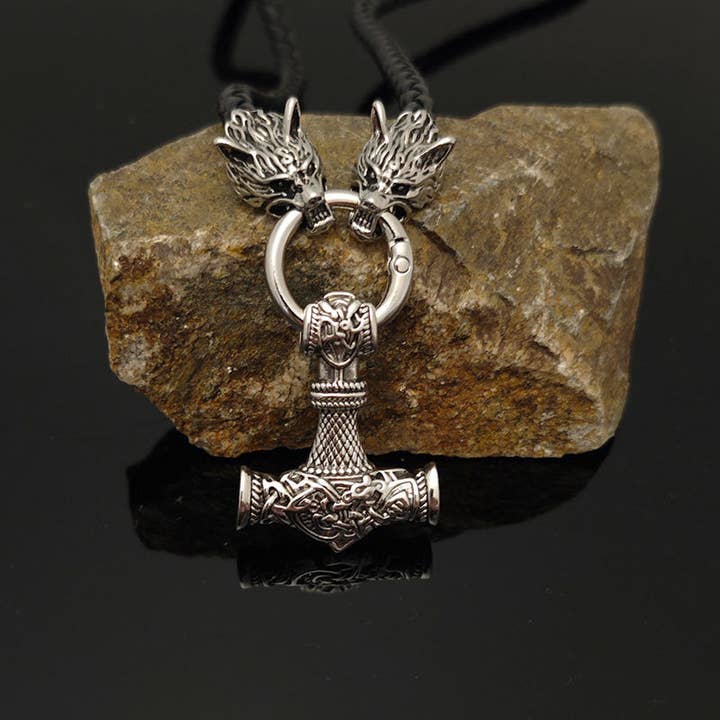 SALINA TRADING INC - Wholesale Pendant/Charm Necklace - Celtic Wolf Head Leather Necklace with Hammer Pendant5