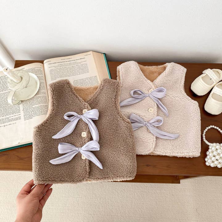 Adorable Infant Baby Girls Fleece Sleeveless Single Breasted Sweater Vest for wholesale by MyKids-USA®