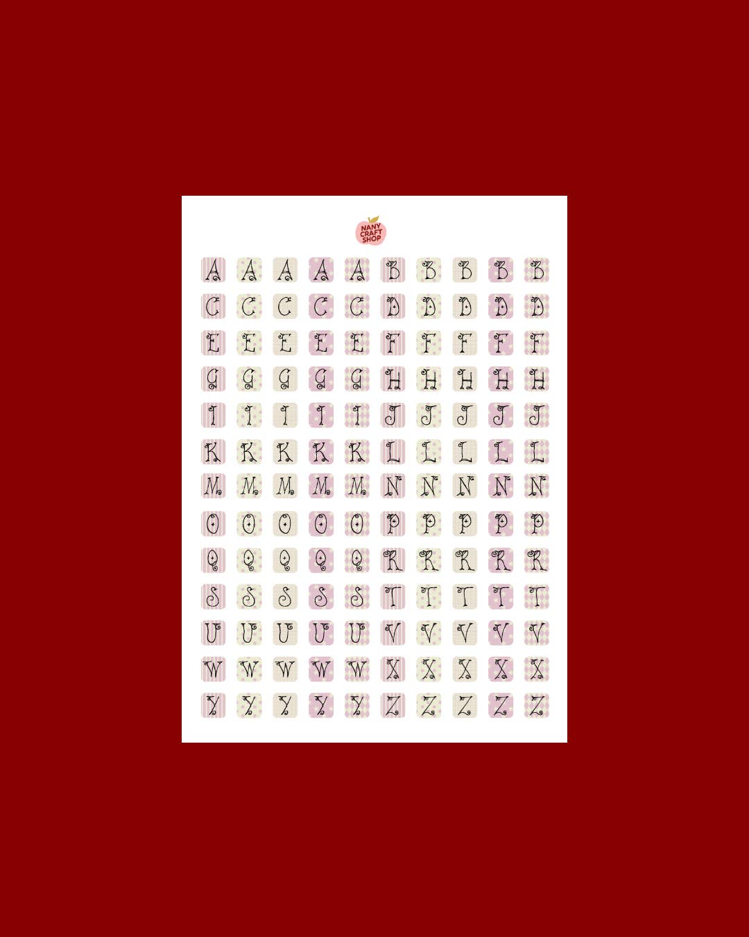 Nany Craft Shop - Wholesale Sticker - A5 sticker sheet coquettish alphabet