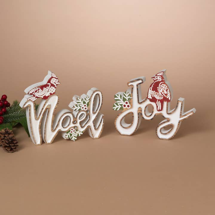 Gerson Christmas Wood Holiday Decor w/ Cardinal, 2 Asst, Lg for wholesale by The Gerson Companies