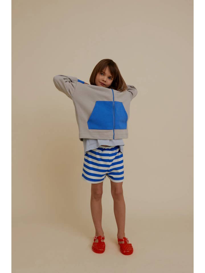 Blue ORGANIC COTTON STRIPED MINI SHORTS for wholesale on Faire