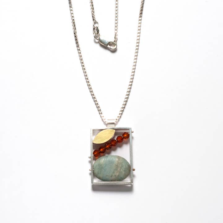 LR261N - Collier bento vertical avec ovale aigue-marine pour la vente par ASHKA DYMEL Studio