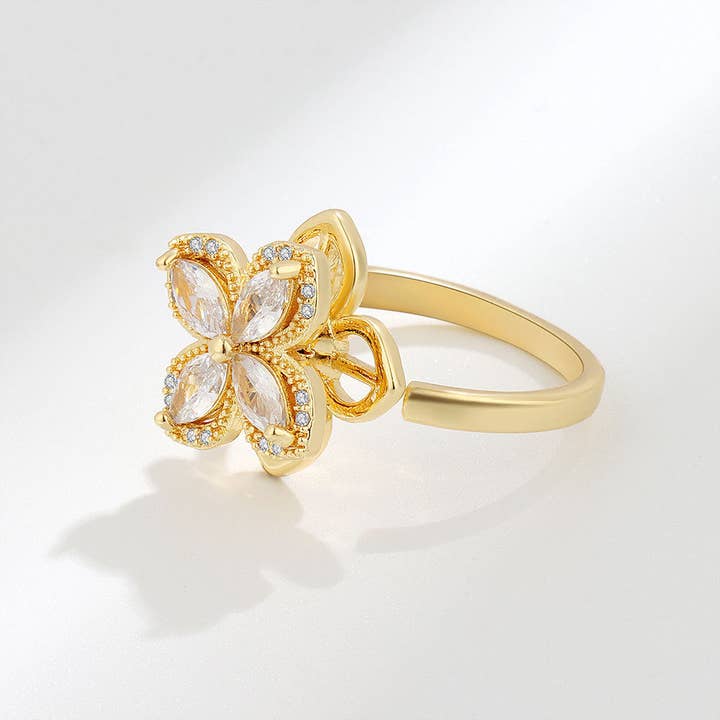 Perimade & Co. LLC - Wholesale Multi-Stone Ring - Four Leaf Clover Anxiety Fidget Spinner Ring in 925 Silver