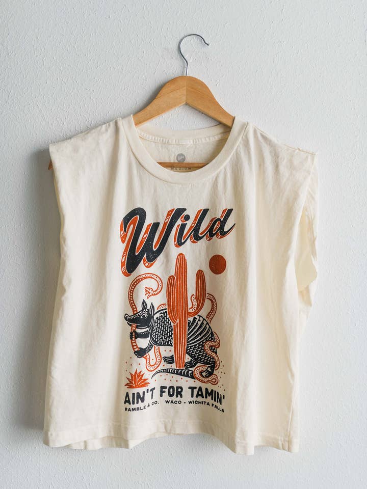 wild ain't for tamin' desert | cream boxy muscle tee for wholesale by Ramble & Company