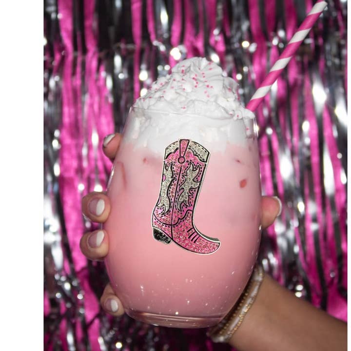 The Queens' Jewels® - Wholesale Wine Glass - Pink Cowboy Boot Stemless Wine Glass0