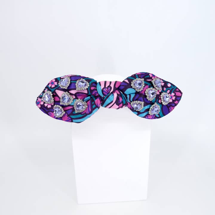La Bella - Wholesale Fashion Headband - Women's - Night Garden Halo Hearts Mini Bow Headband3