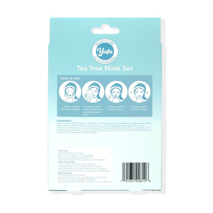 Yafa Beauty - Wholesale Skincare Face Mask - Yafa Tea Tree Face Sheet Masks, set of 5
