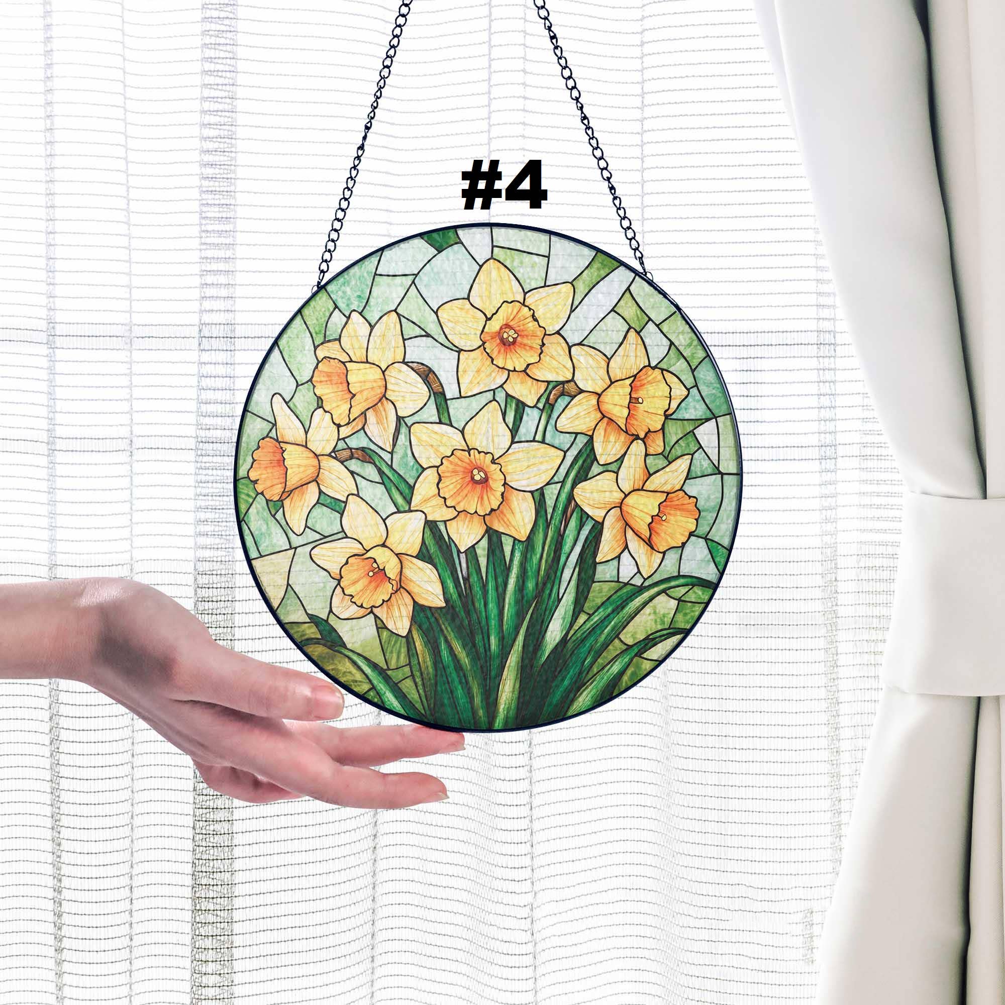 TMLECOM LTD – wholesale Suncatcher – Daffodil Stained Glass Suncatcher, Daffodil March Decor7